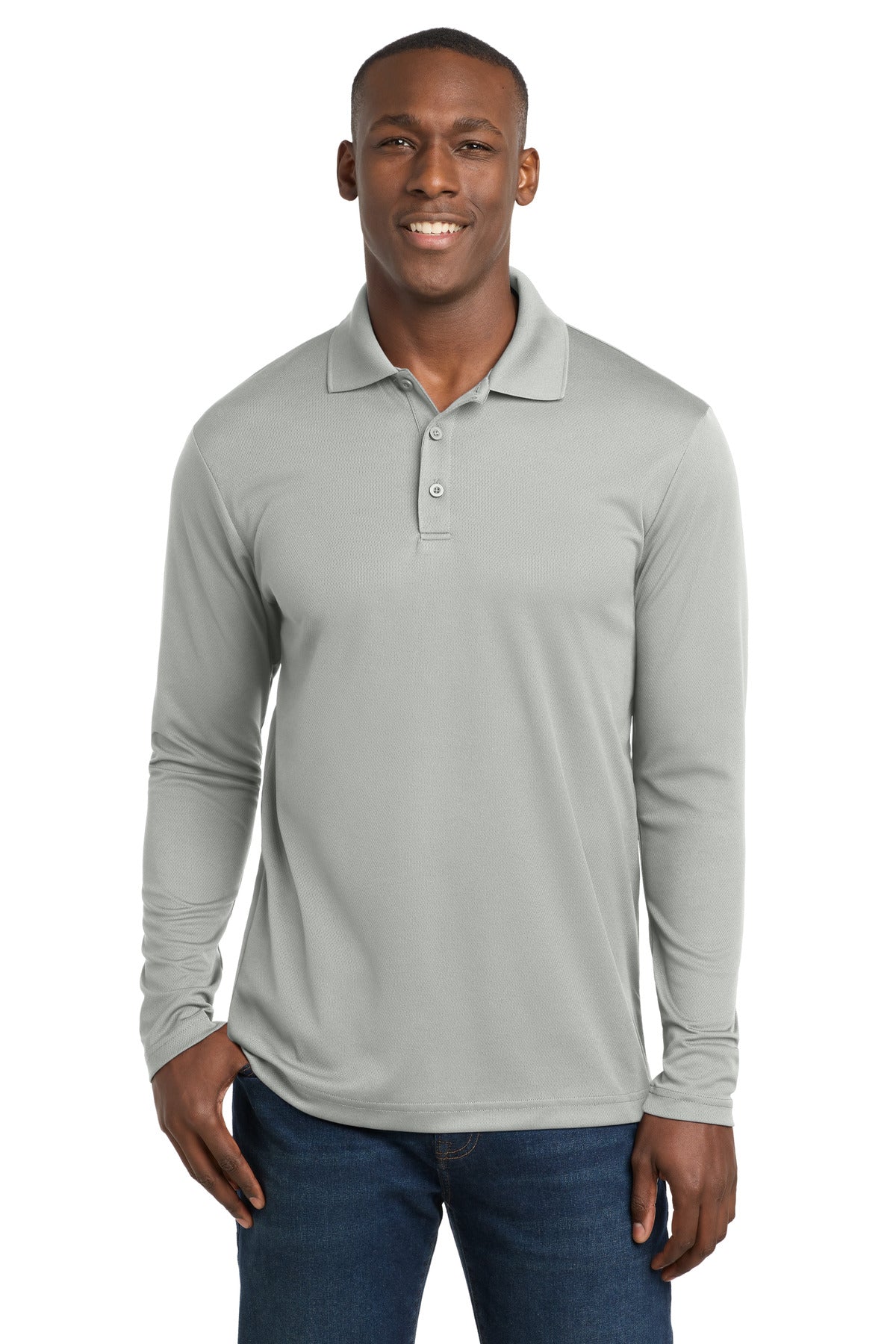 Sport-Tek  PosiCharge  RacerMesh  Long Sleeve Polo. ST640LS in Silver