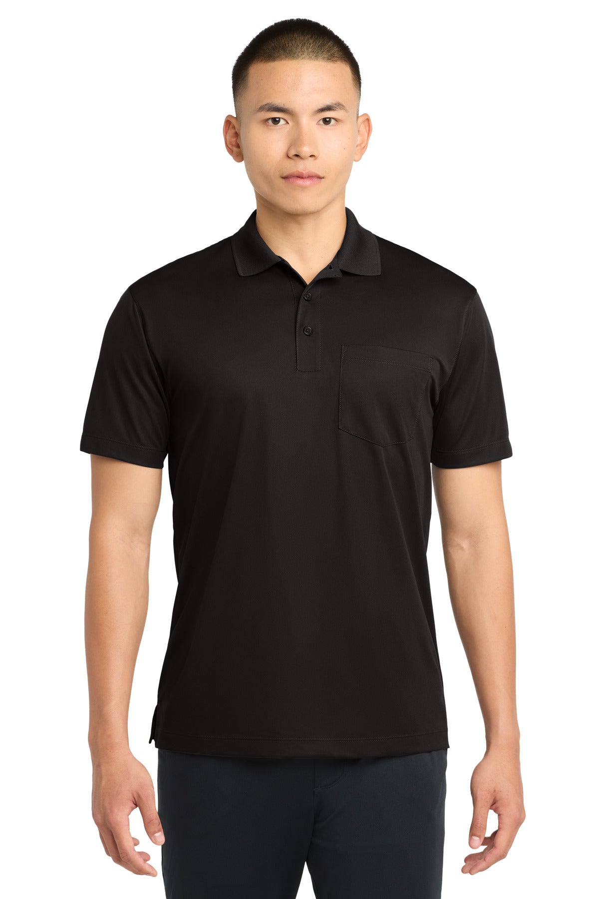 Sport-Tek Micropique Sport-Wick Pocket Polo. ST651 in Black