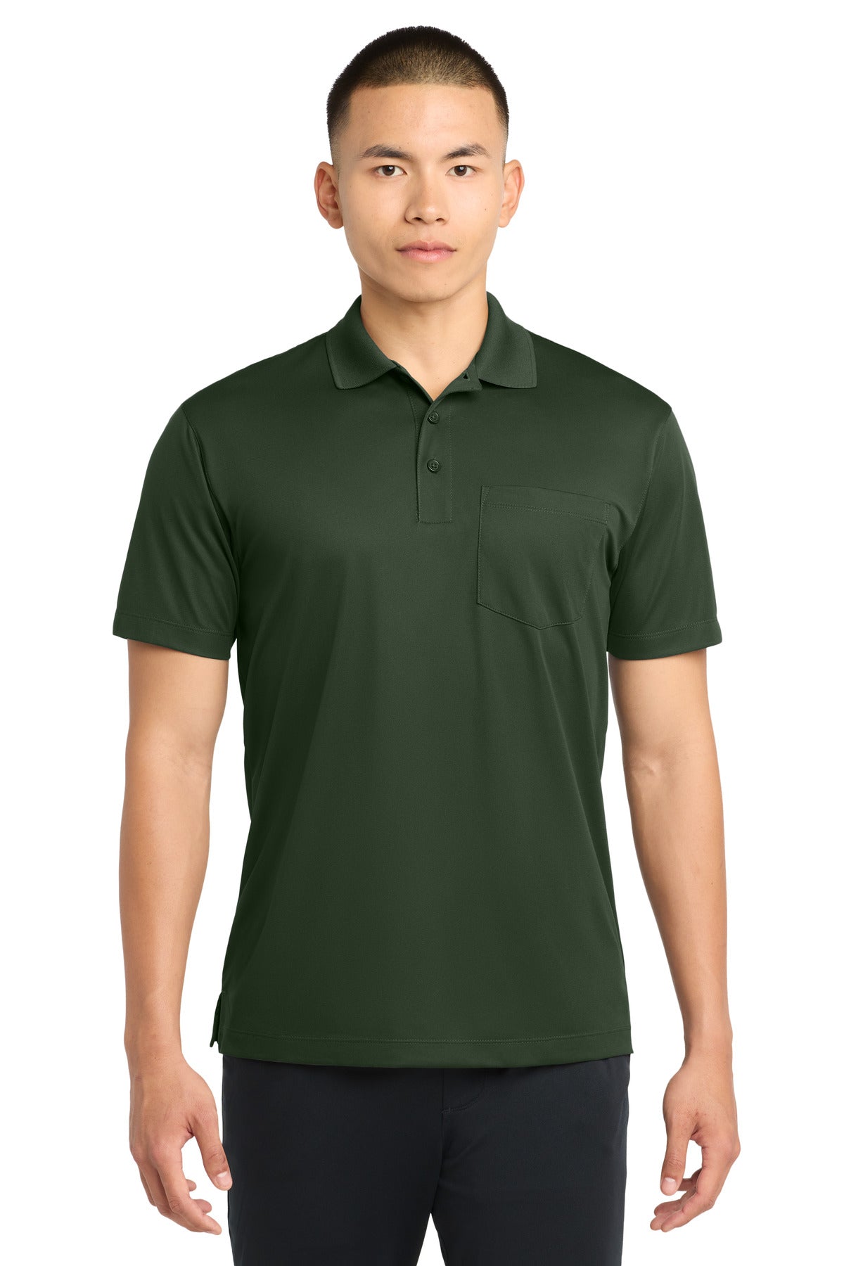 Sport-Tek Micropique Sport-Wick Pocket Polo. ST651 in Forest Green