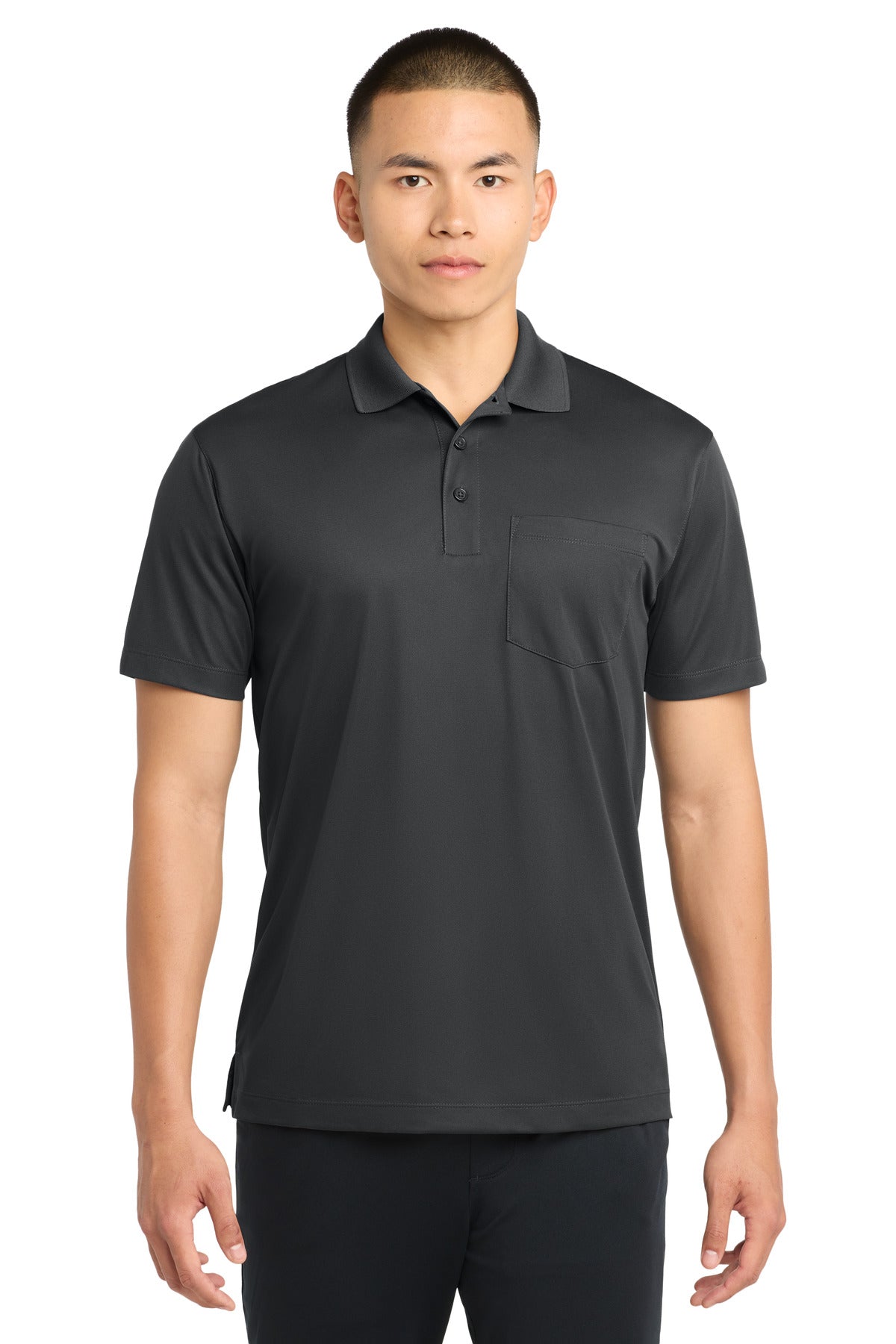 Sport-Tek Micropique Sport-Wick Pocket Polo. ST651 in Iron Grey