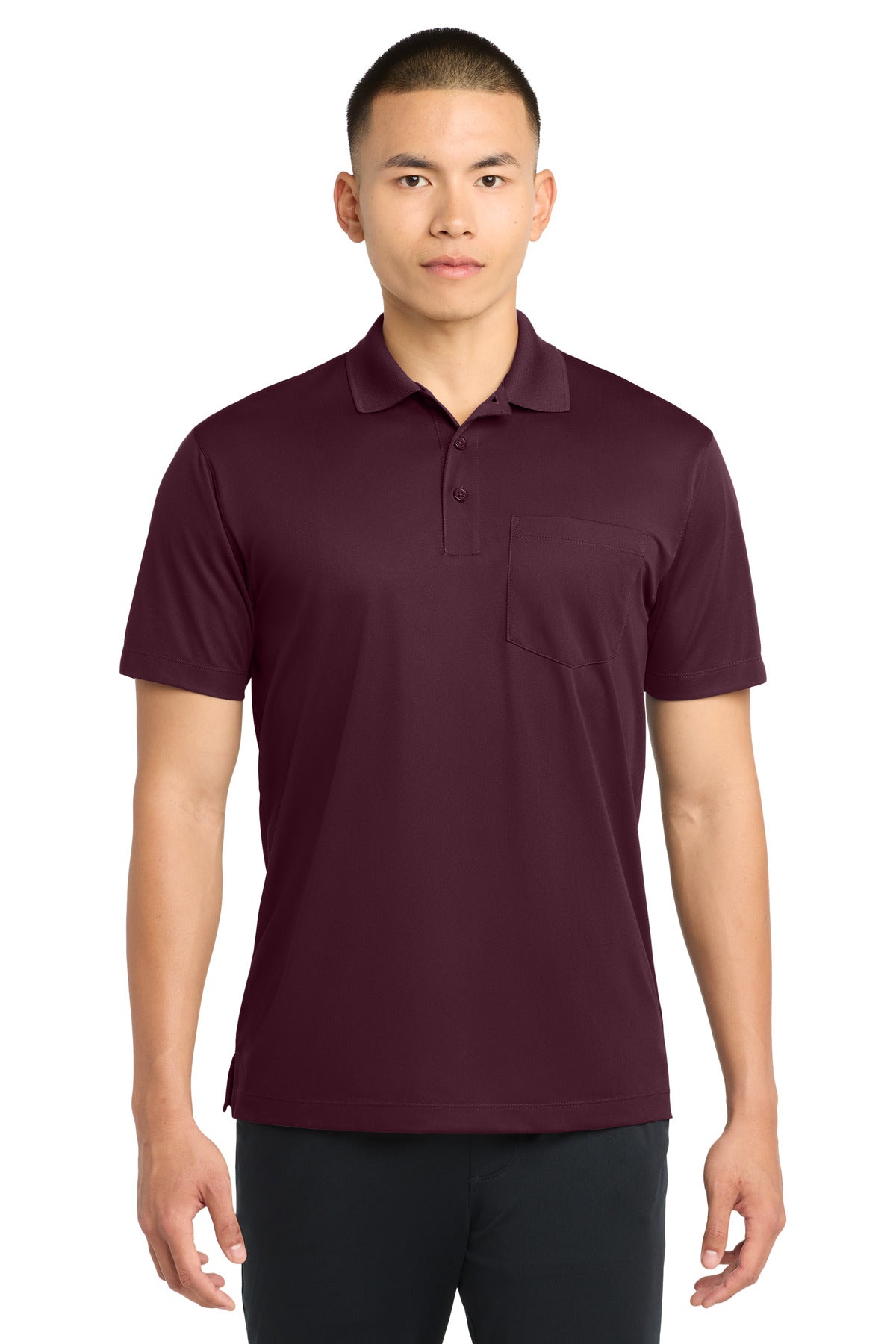 Sport-Tek Micropique Sport-Wick Pocket Polo. ST651 in Maroon