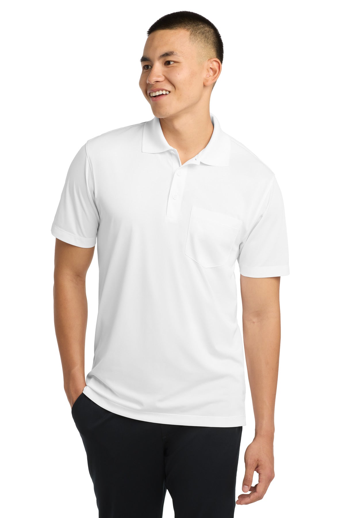 Sport-Tek Micropique Sport-Wick Pocket Polo. ST651 in White