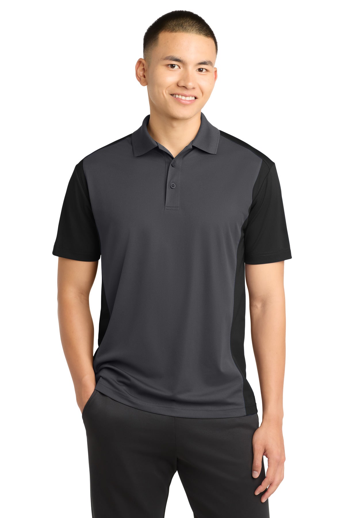 Sport-Tek Colorblock Micropique Sport-Wick Polo. ST652 in Iron Grey/ Black
