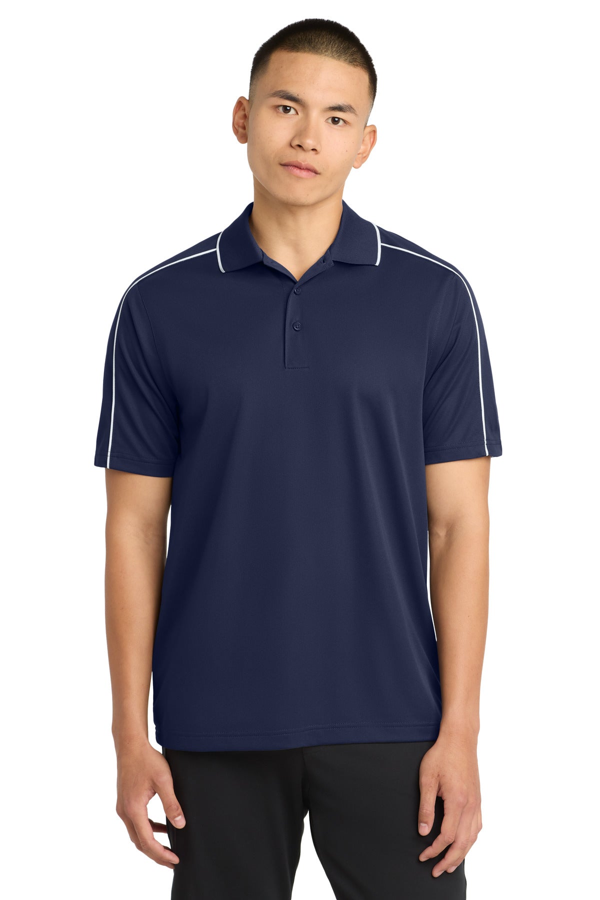 Sport-Tek Micropique Sport-Wick Piped Polo. ST653 in True Navy/ White