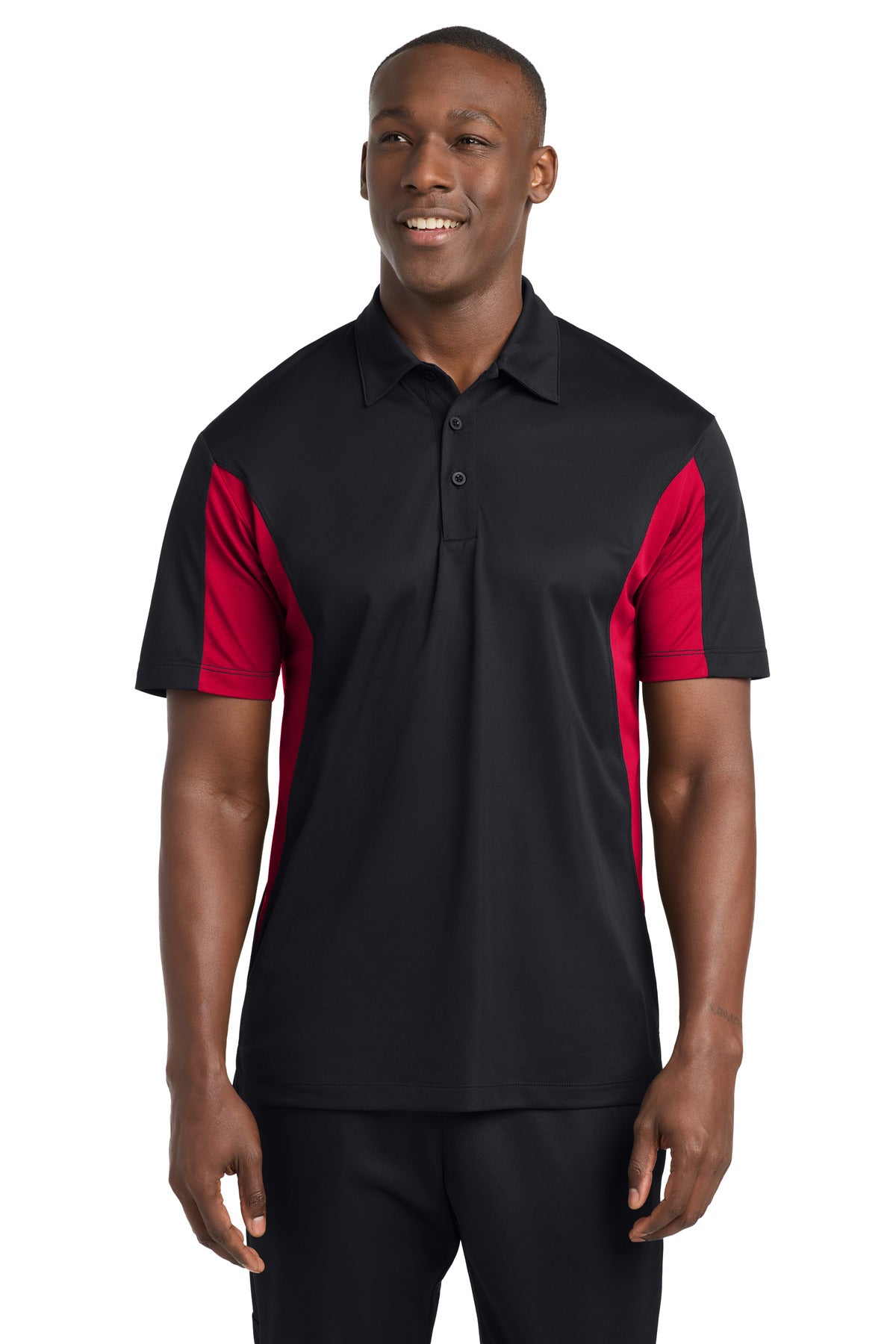 Sport-Tek Side Blocked Micropique Sport-Wick Polo. ST655 in Black/ Deep Red