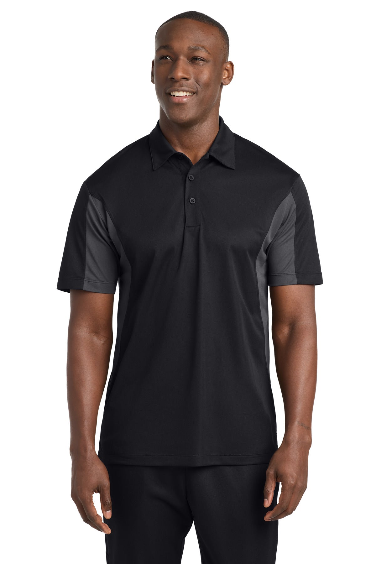 Sport-Tek Side Blocked Micropique Sport-Wick Polo. ST655 in Black/ Iron Grey