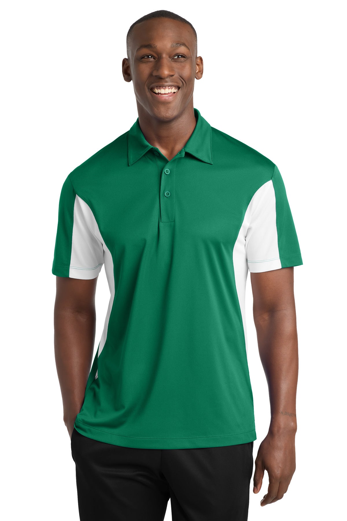 Sport-Tek Side Blocked Micropique Sport-Wick Polo. ST655 in Kelly Green/ White