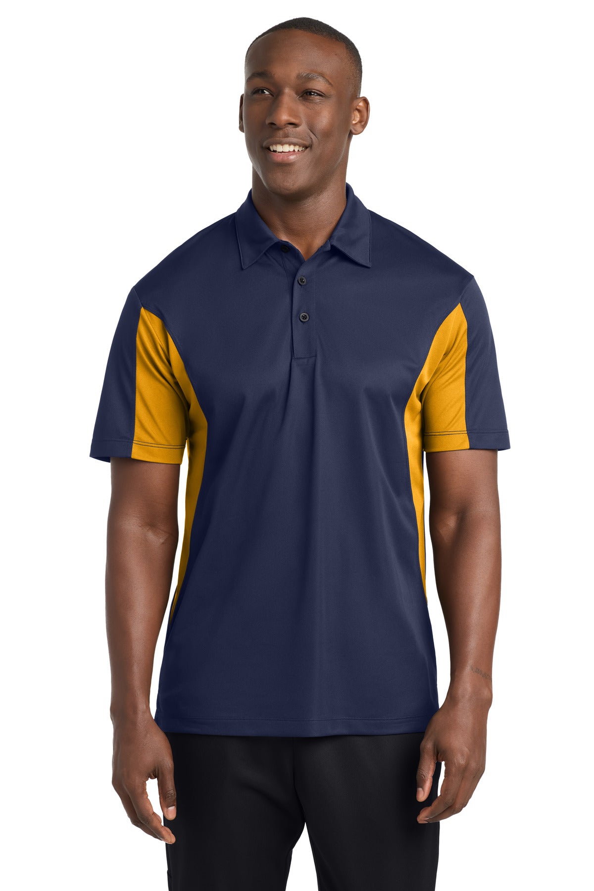 Sport-Tek Side Blocked Micropique Sport-Wick Polo. ST655 in True Navy/ Gold