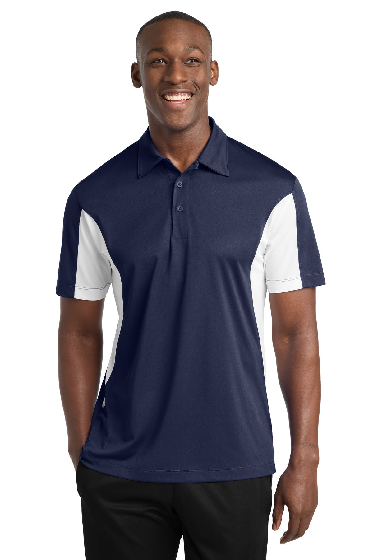 Sport-Tek Side Blocked Micropique Sport-Wick Polo. ST655 in True Navy/ White