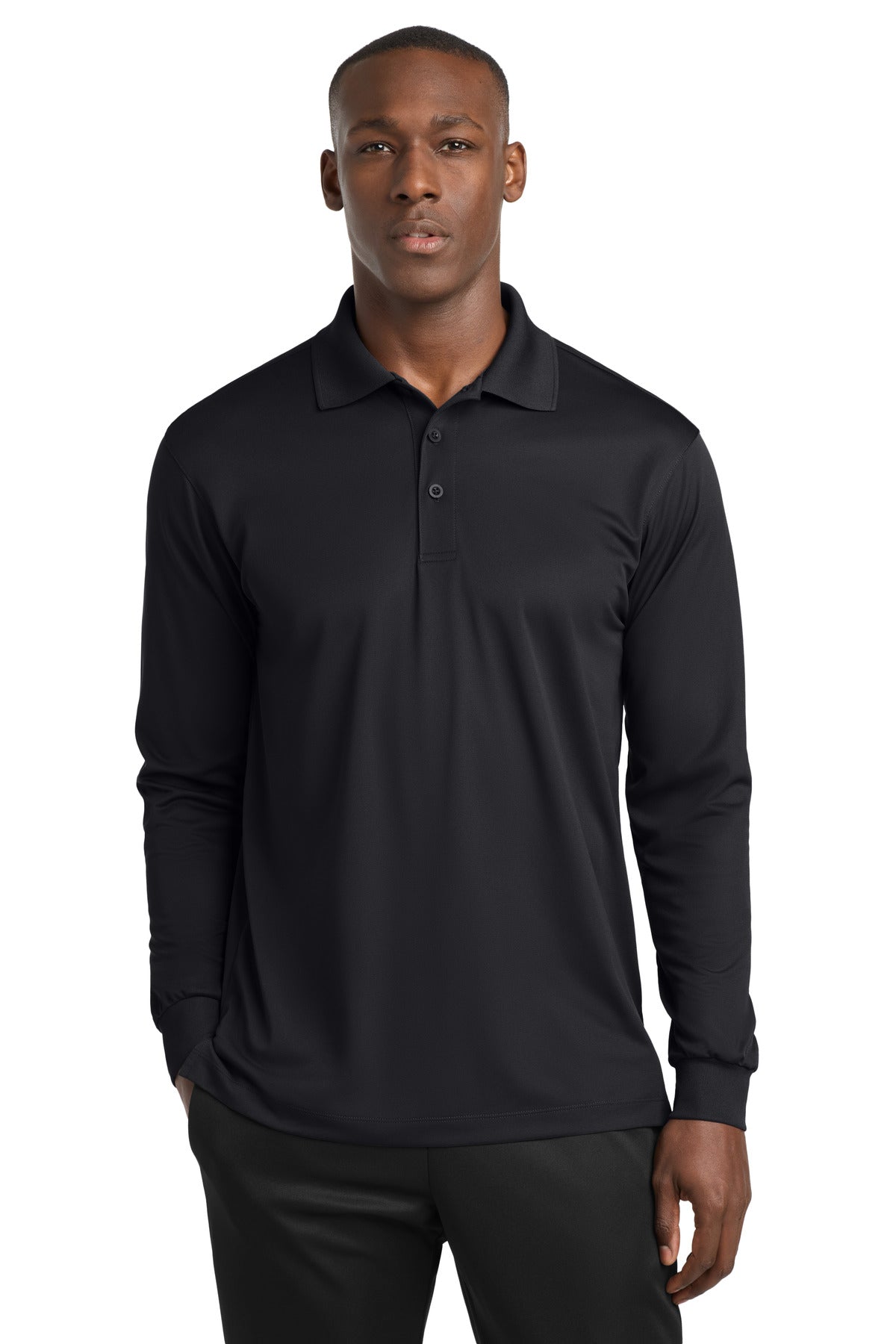Sport-Tek Long Sleeve Micropique Sport-Wick Polo. ST657 in Black