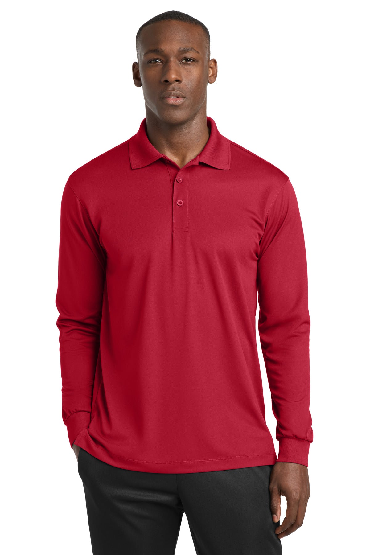 Sport-Tek Long Sleeve Micropique Sport-Wick Polo. ST657 in Deep Red
