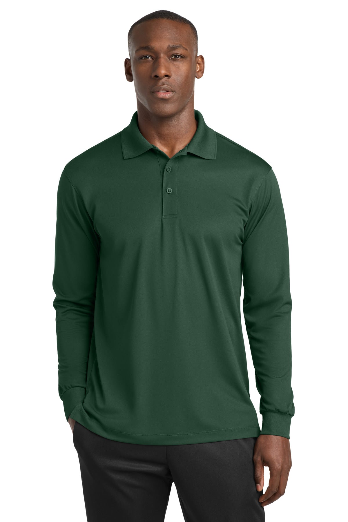 Sport-Tek Long Sleeve Micropique Sport-Wick Polo. ST657 in Forest Green