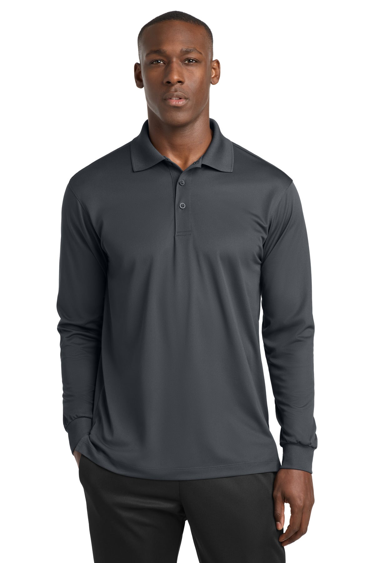 Sport-Tek Long Sleeve Micropique Sport-Wick Polo. ST657 in Iron Grey