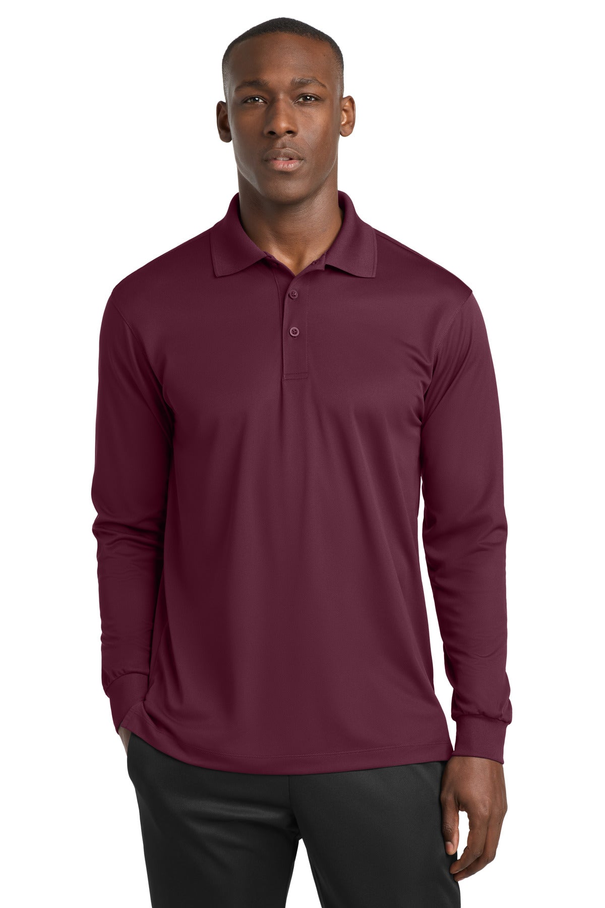 Sport-Tek Long Sleeve Micropique Sport-Wick Polo. ST657 in Maroon