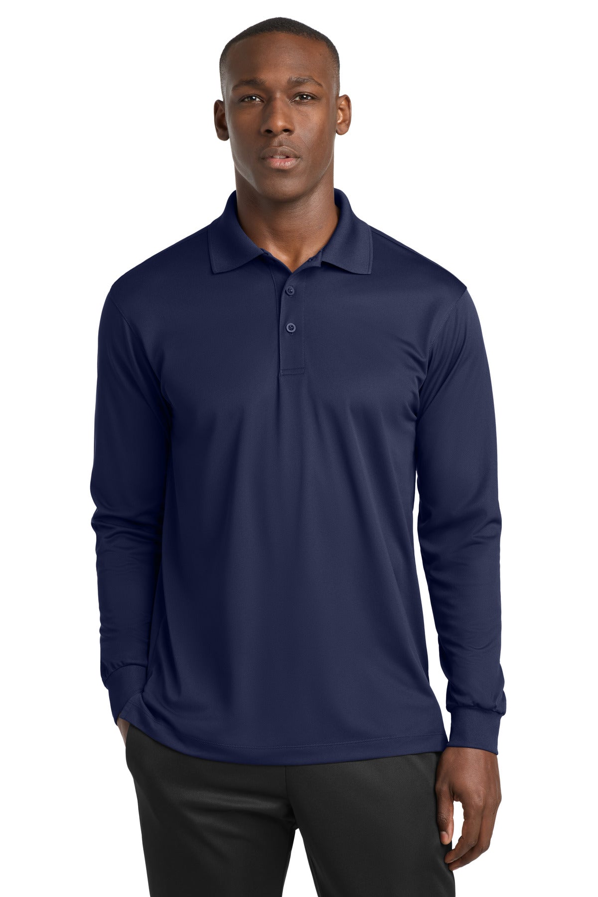 Sport-Tek Long Sleeve Micropique Sport-Wick Polo. ST657 in True Navy
