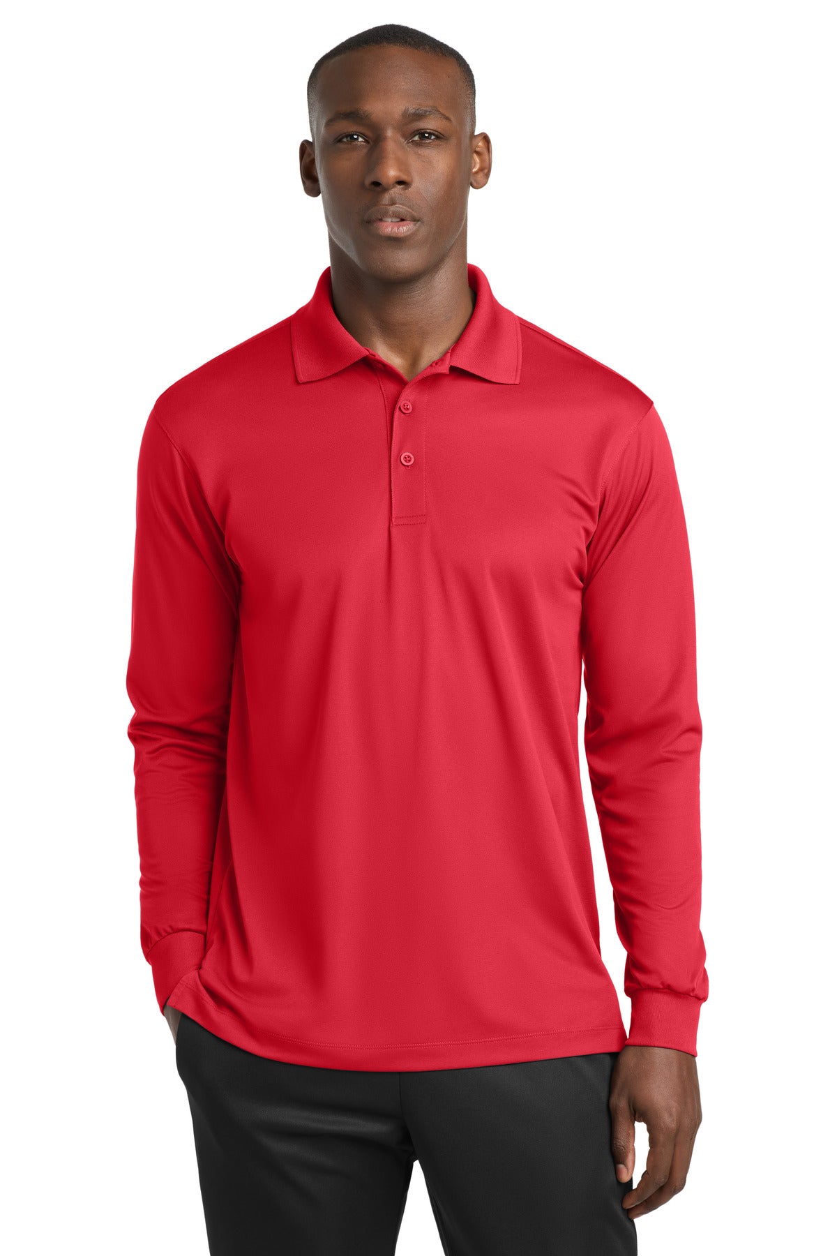 Sport-Tek Long Sleeve Micropique Sport-Wick Polo. ST657 in True Red
