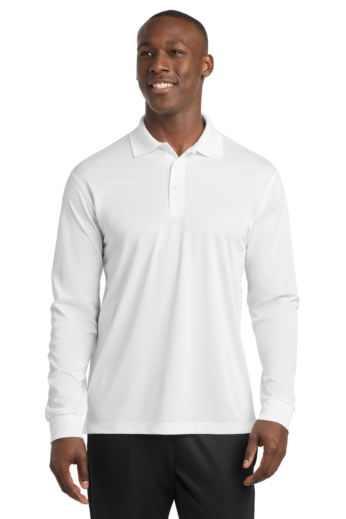 Sport-Tek Long Sleeve Micropique Sport-Wick Polo. ST657 in White