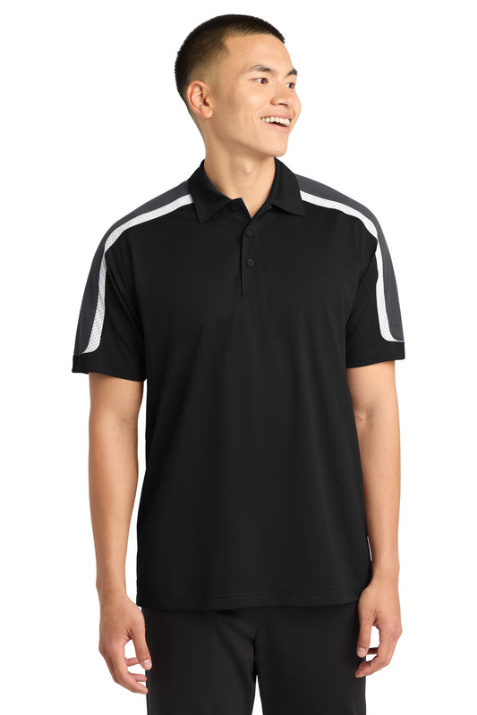 Sport-Tek Tricolor Shoulder Micropique Sport-Wick Polo. ST658 in Black/ Iron Grey/ White