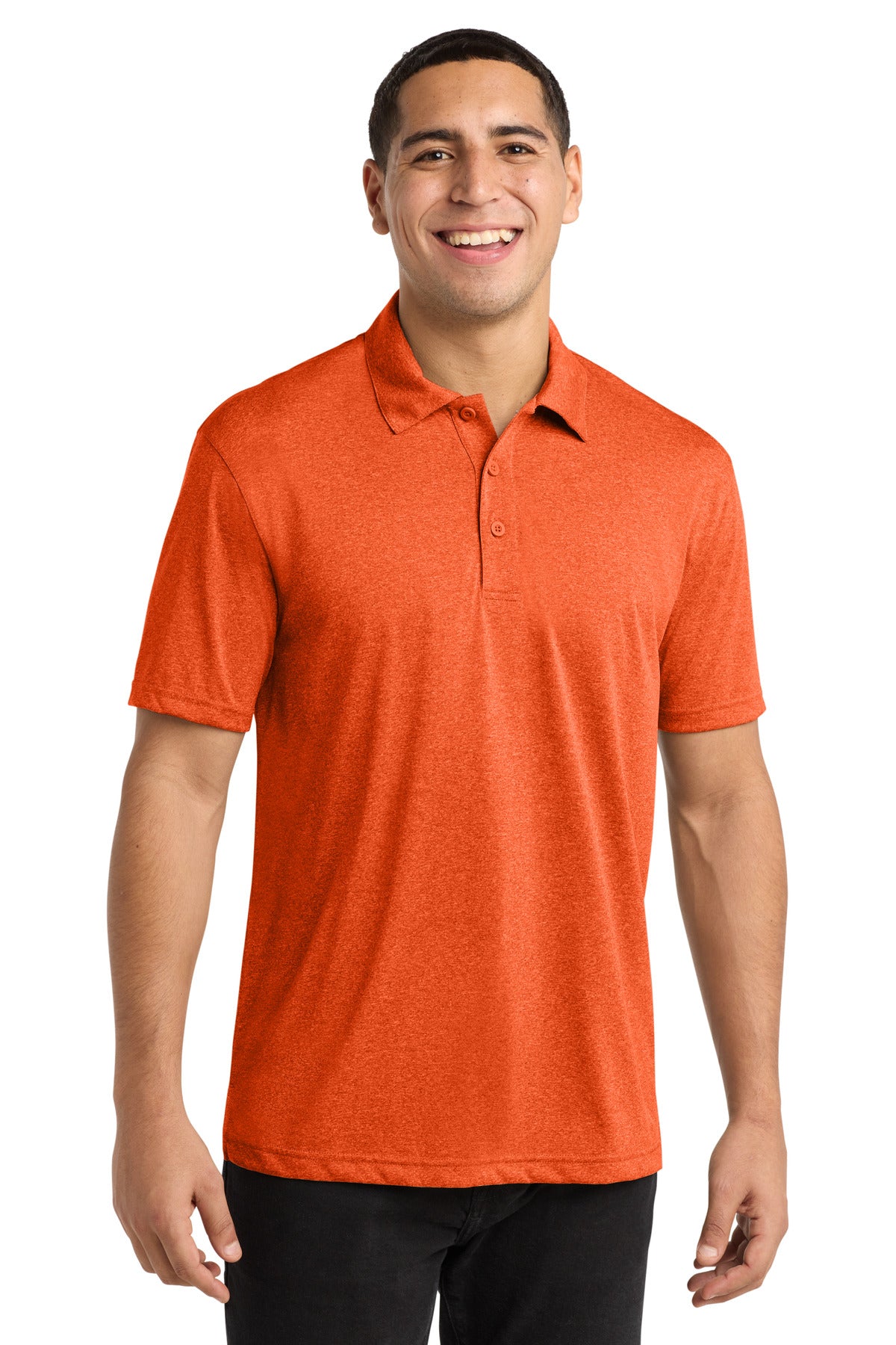 Sport-Tek Heather Contender Polo. ST660 in Deep Orange Heather