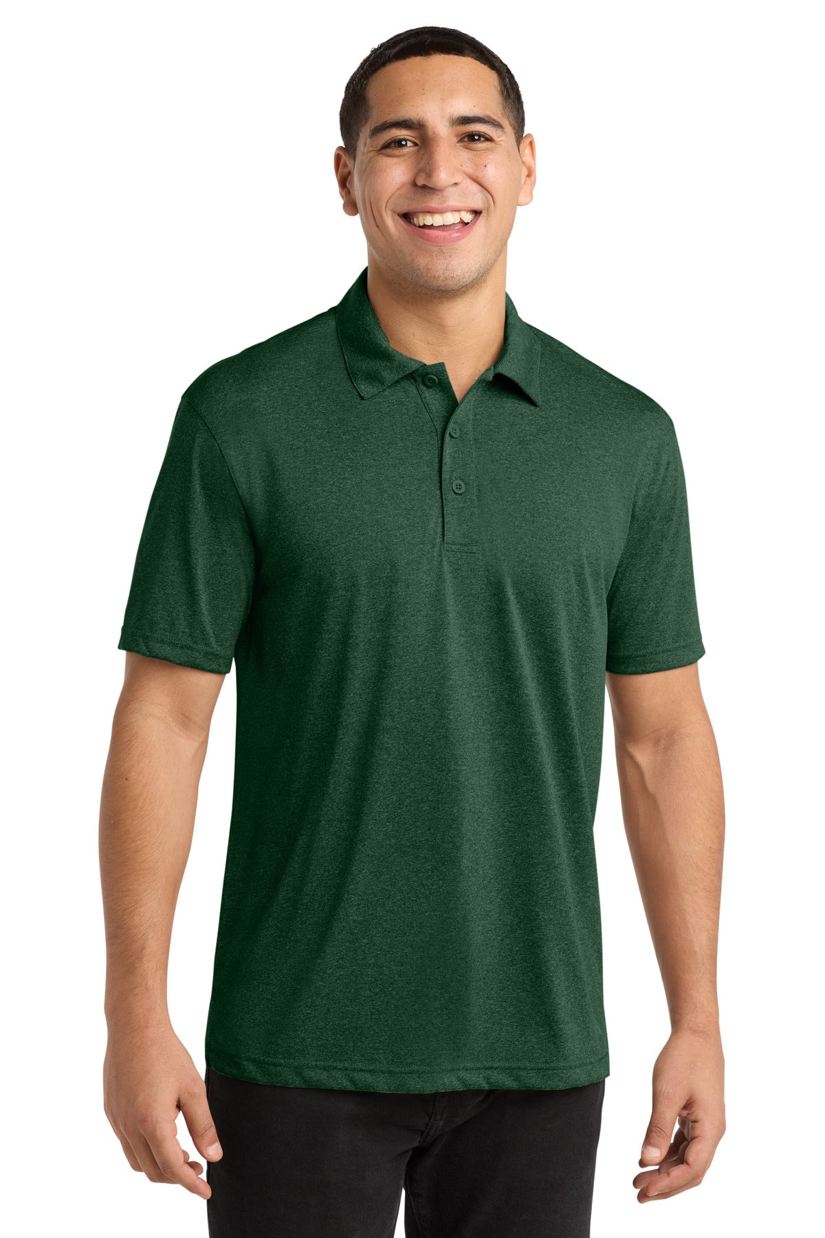 Sport-Tek Heather Contender Polo. ST660 in Forest Green Heather