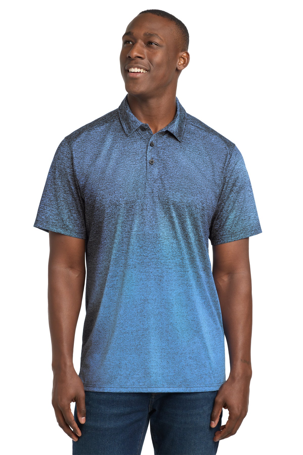 Sport-Tek  Ombre Heather Polo. ST671 in Carolina Blue/ True Navy