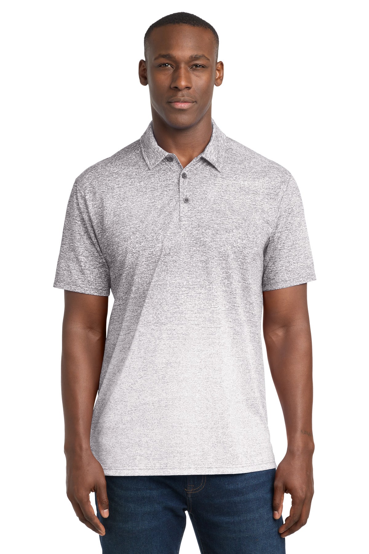 Sport-Tek  Ombre Heather Polo. ST671 in White/ Graphite