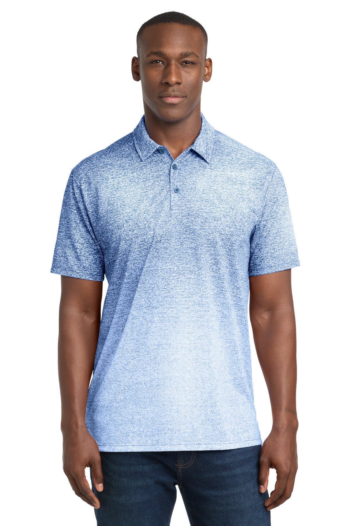 Sport-Tek  Ombre Heather Polo. ST671 in White/ True Royal
