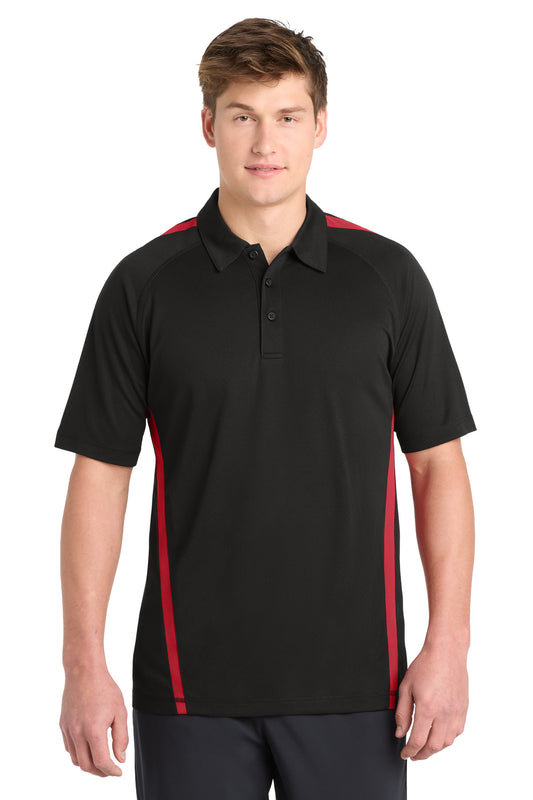 Sport-Tek PosiCharge Micro-Mesh Colorblock Polo. ST685 in Black/ Red