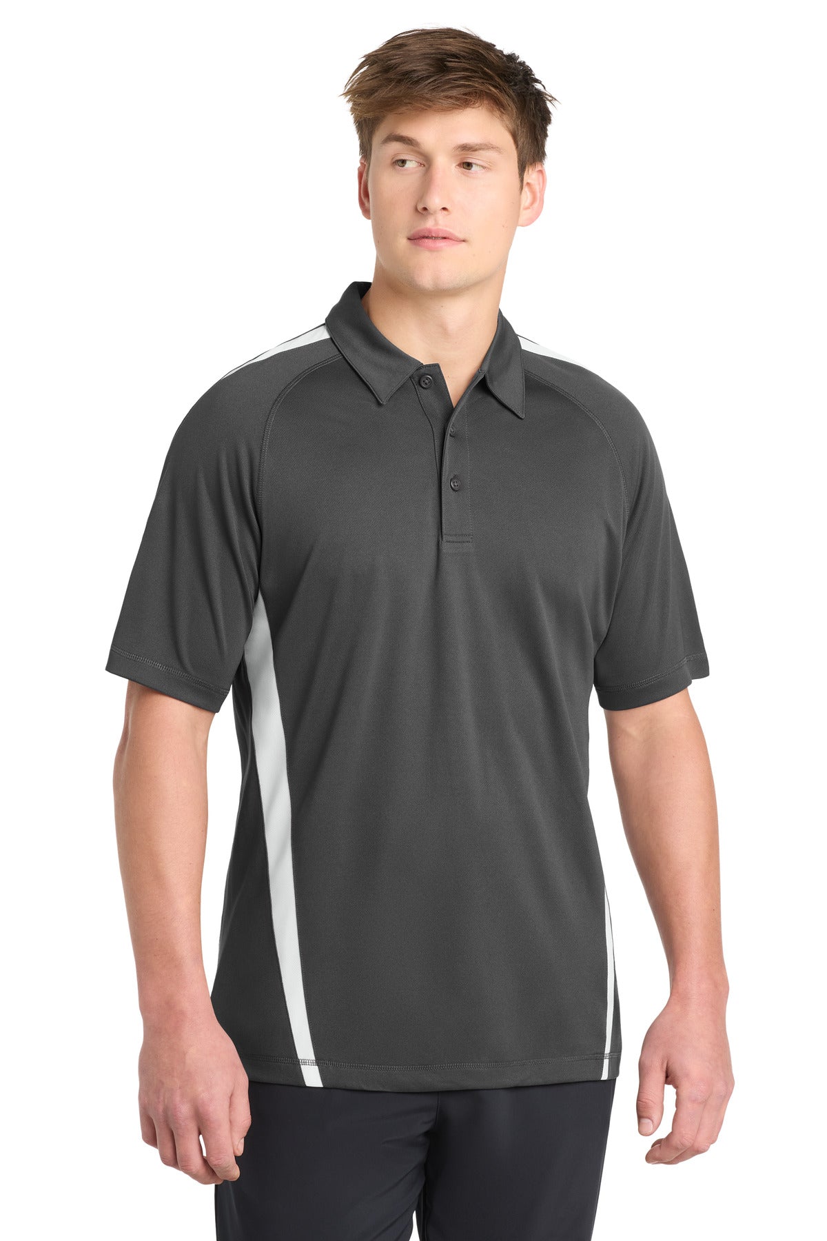 Sport-Tek PosiCharge Micro-Mesh Colorblock Polo. ST685 in Iron Grey/ White