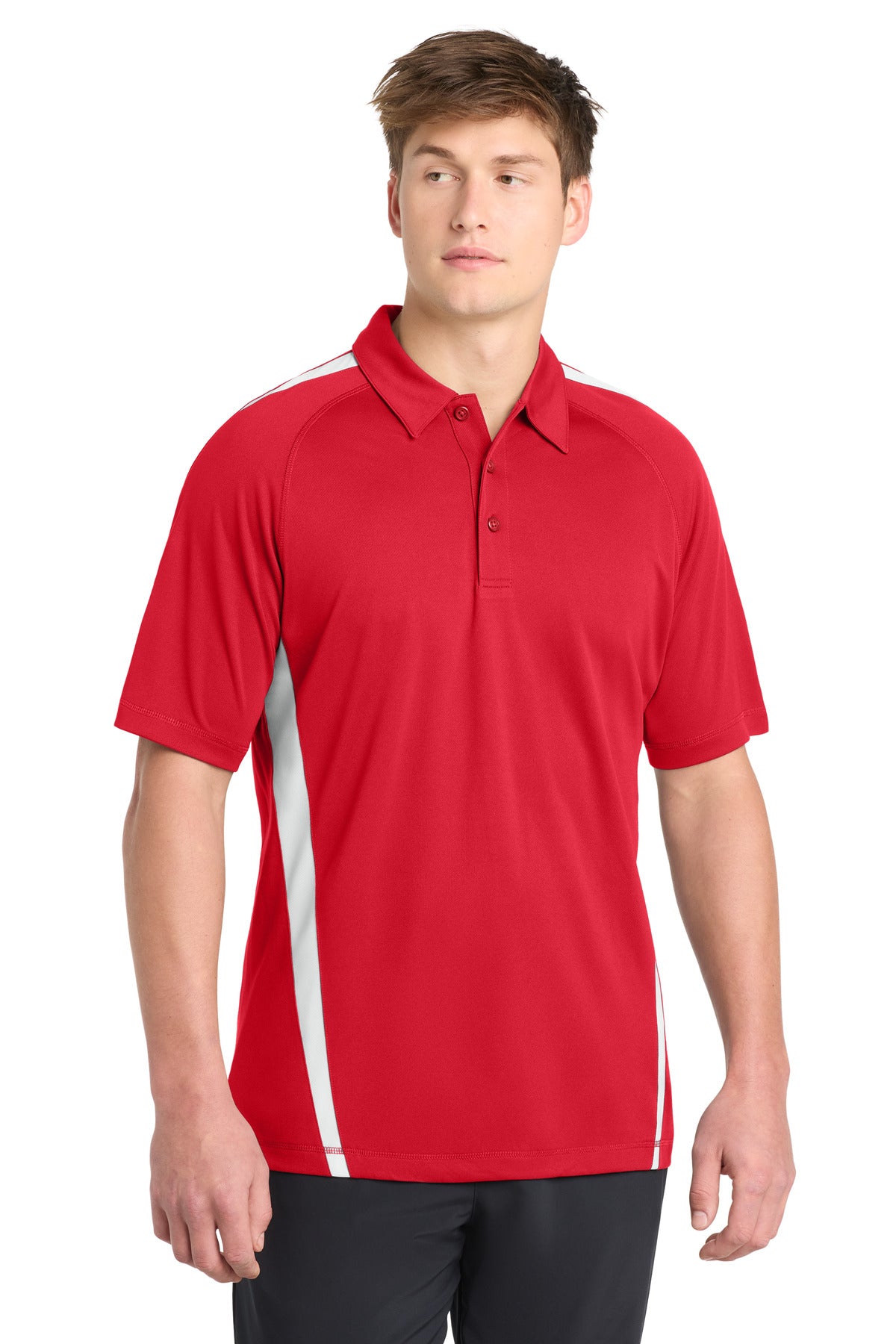 Sport-Tek PosiCharge Micro-Mesh Colorblock Polo. ST685 in True Red/ White