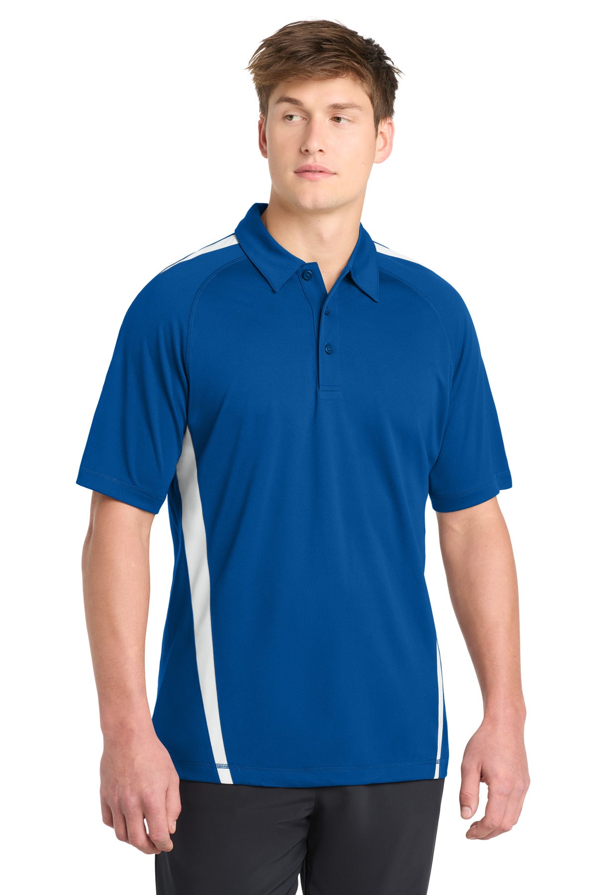 Sport-Tek PosiCharge Micro-Mesh Colorblock Polo. ST685 in True Royal/ White