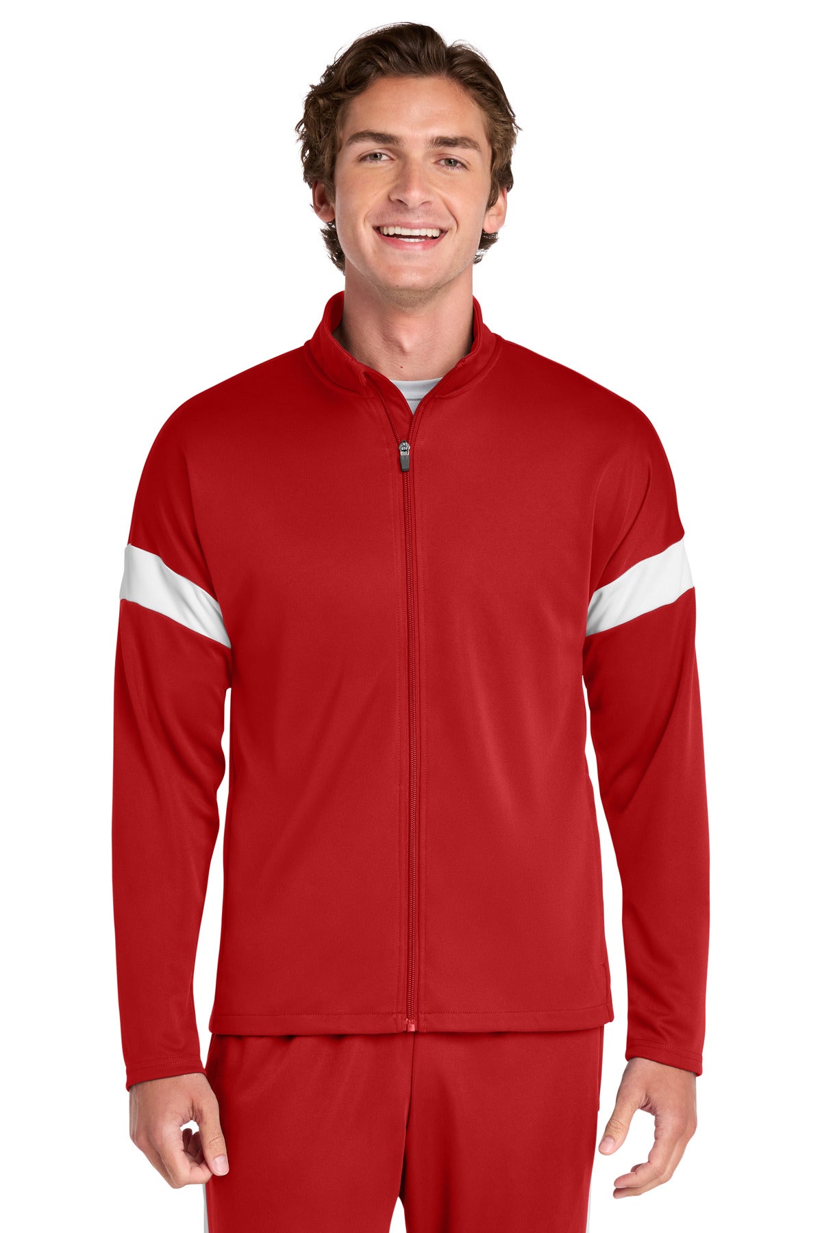 Sport-Tek Travel Full-Zip Jacket ST800 in Deep Red/ White