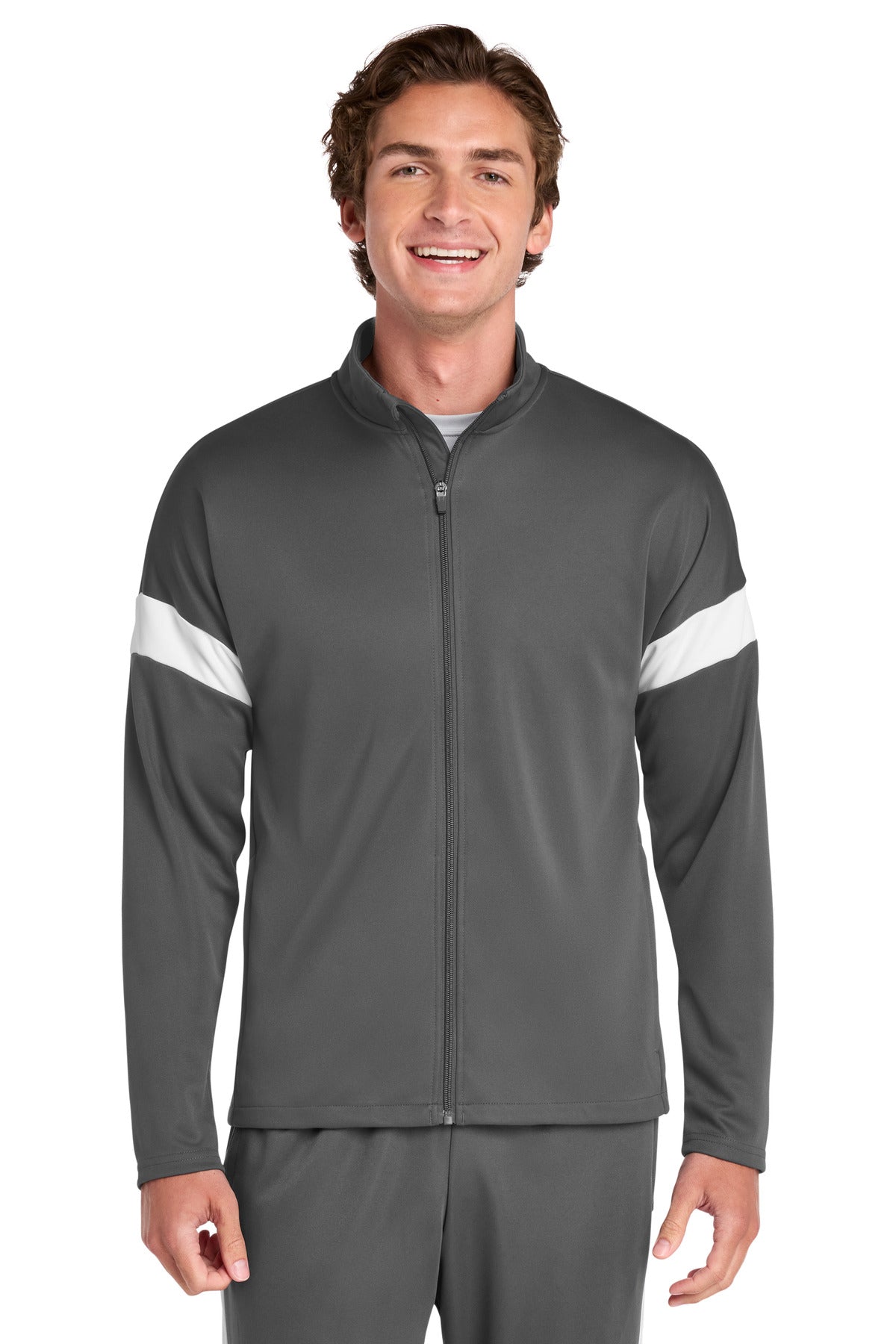 Sport-Tek Travel Full-Zip Jacket ST800 in Iron Grey/ White