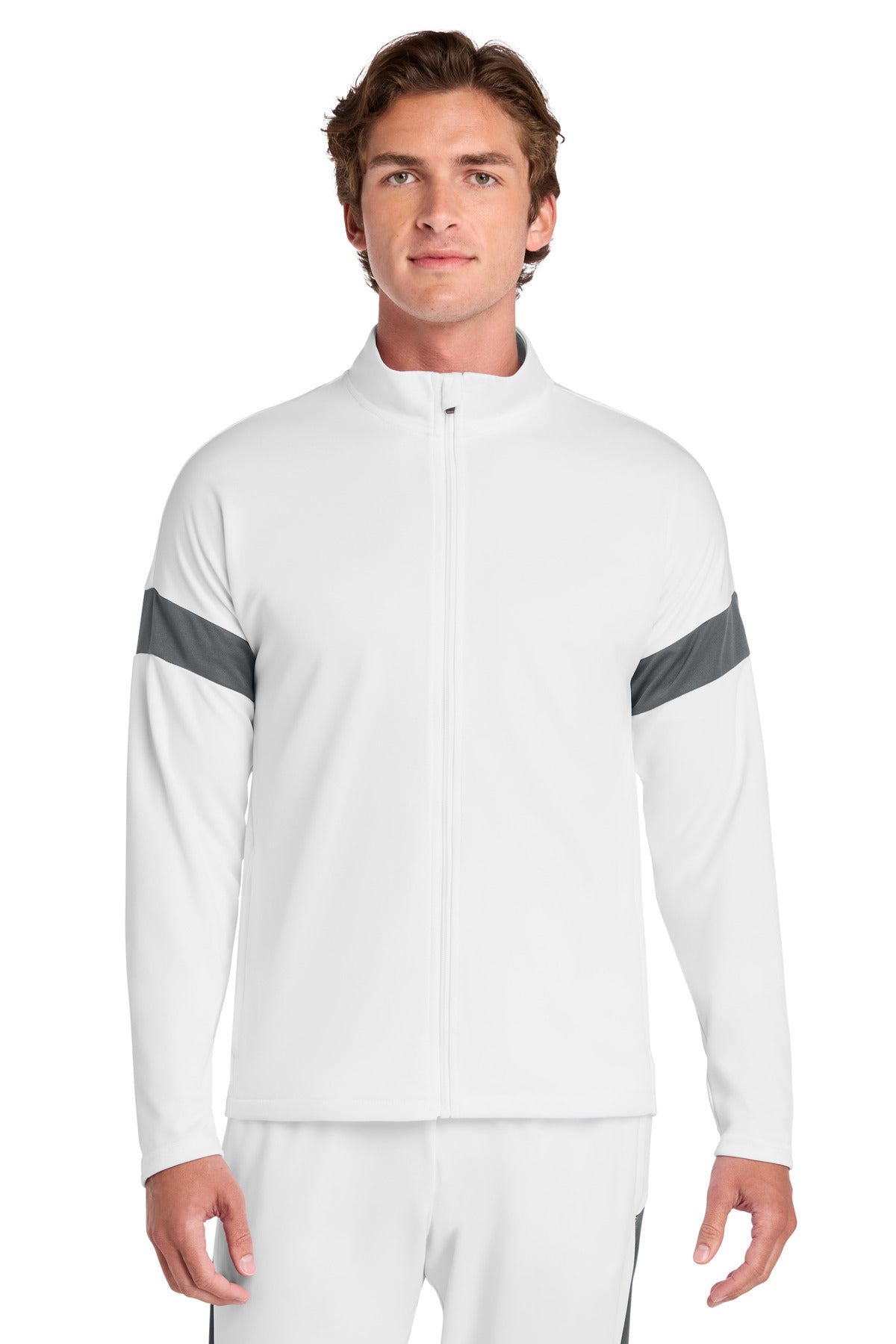 Sport-Tek Travel Full-Zip Jacket ST800 in White/ Iron Grey
