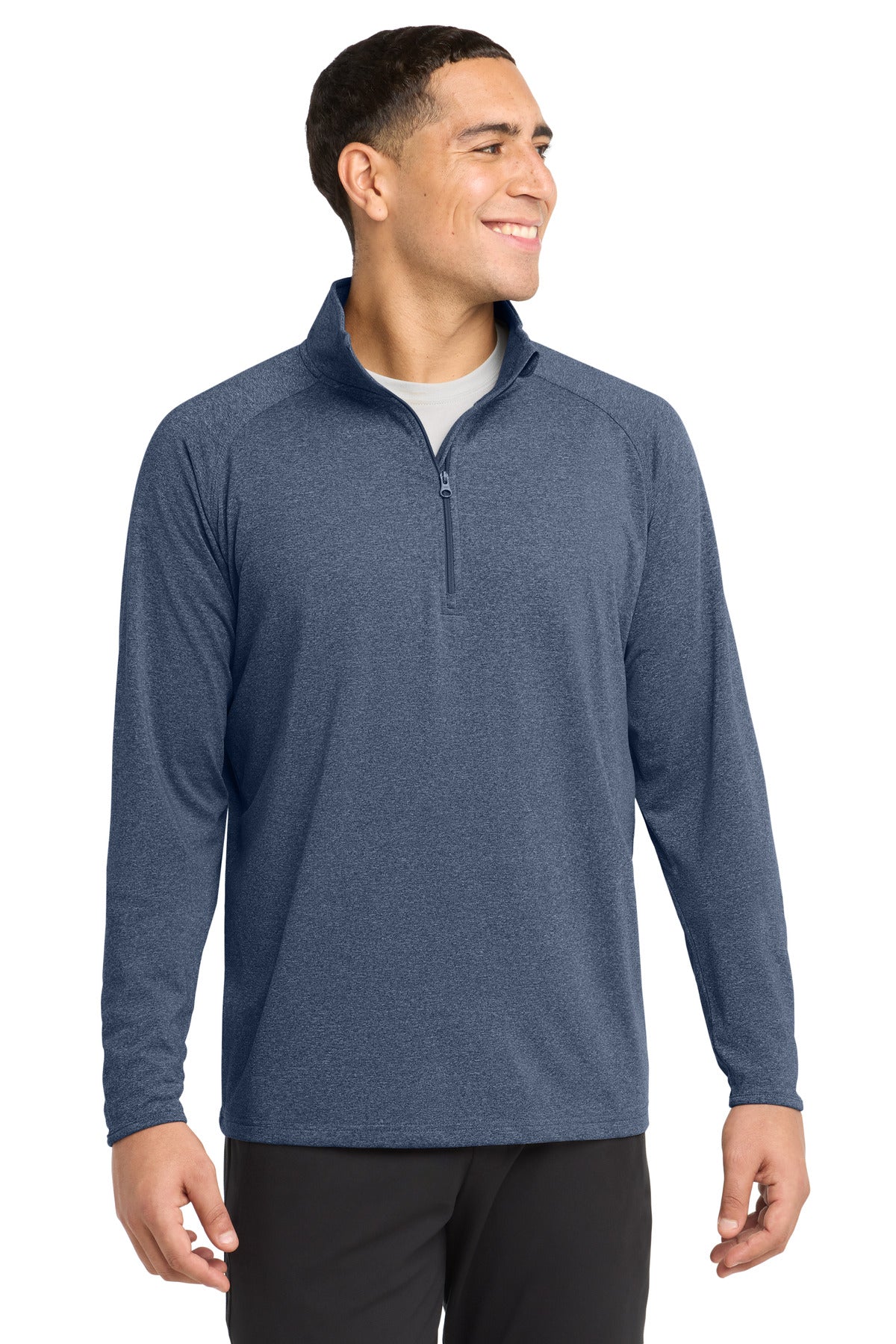 Sport-Tek Sport-Wick Stretch 1/4-Zip Pullover. ST850 in True Navy Heather