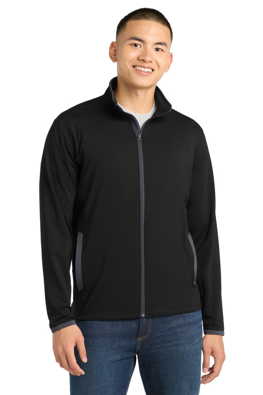 Sport-Tek Sport-Wick Stretch Contrast Full-Zip Jacket.  ST853 in Black/ Charcoal Grey