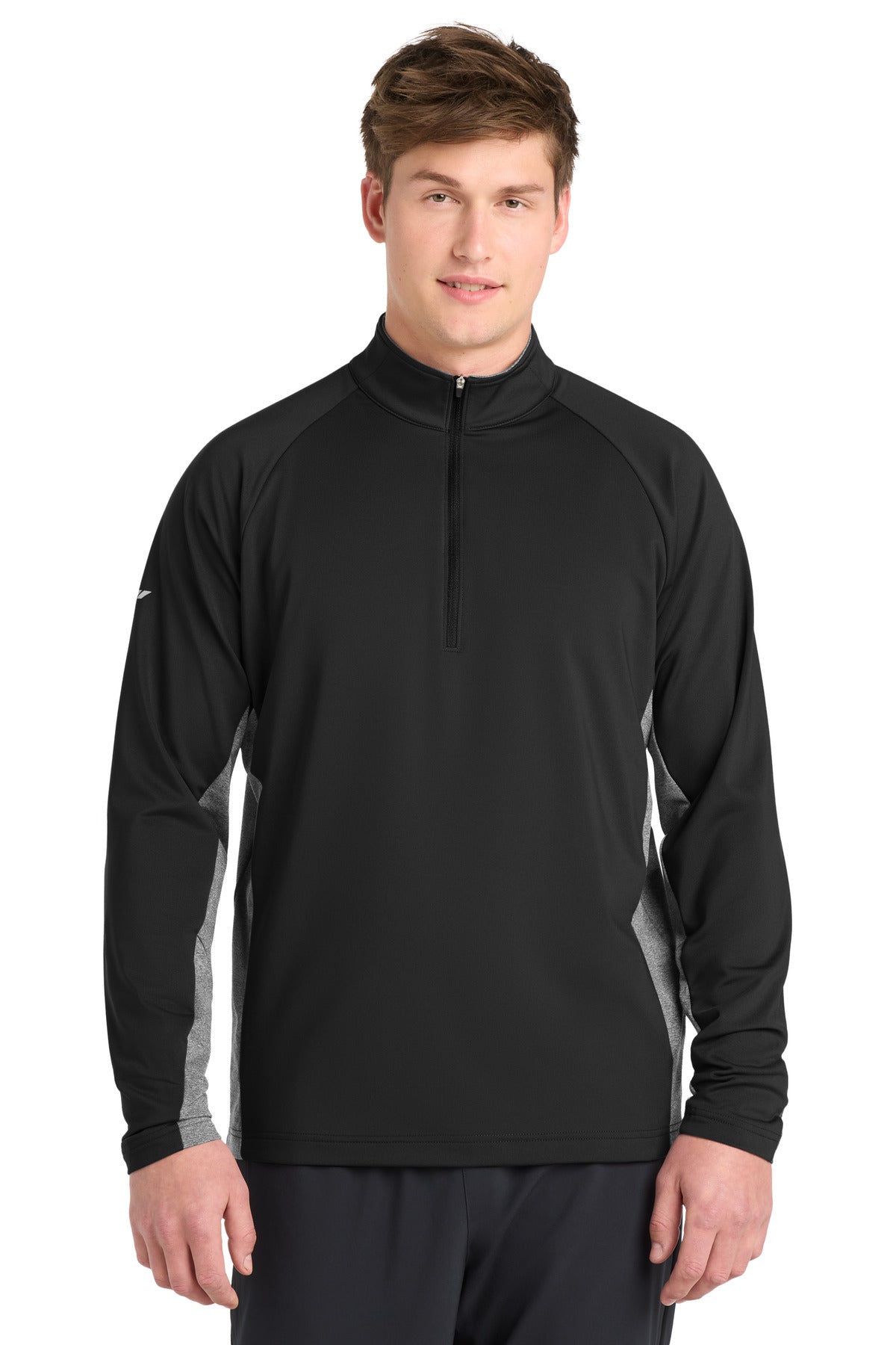 Sport-Tek Sport-Wick Stretch Contrast 1/4-Zip Pullover. ST854 in Black/ Charcoal Grey Heather