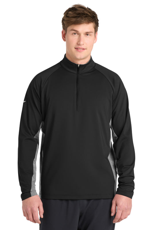 Sport-Tek Sport-Wick Stretch Contrast 1/4-Zip Pullover. ST854 in Black/ Charcoal Grey Heather