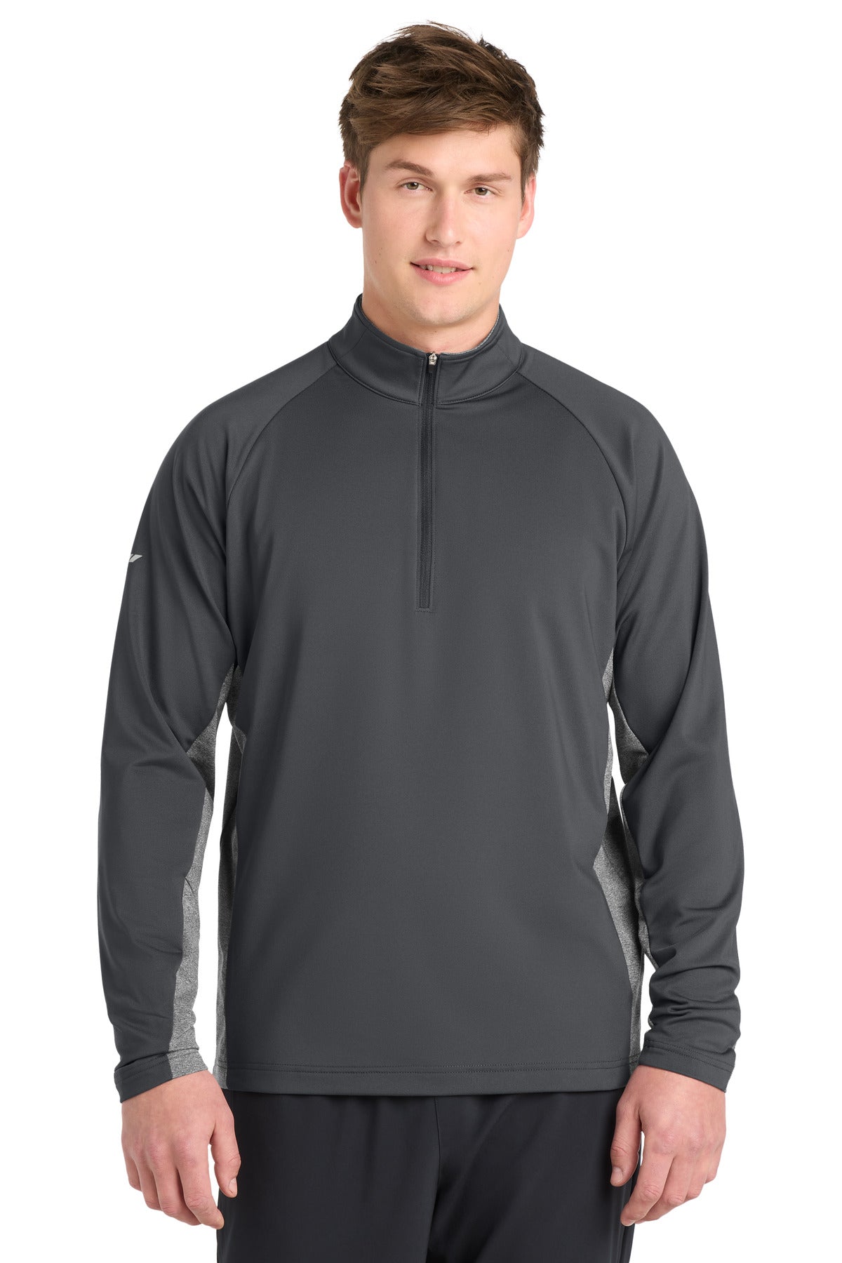 Sport-Tek Sport-Wick Stretch Contrast 1/4-Zip Pullover. ST854 in Charcoal Grey/ Charcoal Grey Heather