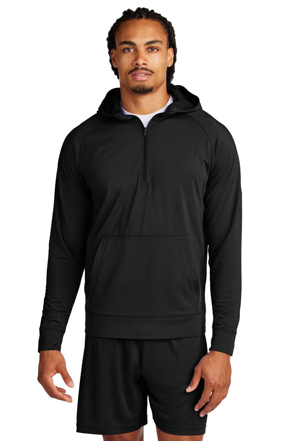 Sport-Tek Sport-Wick Stretch 1/2-Zip Hoodie ST856 in Black