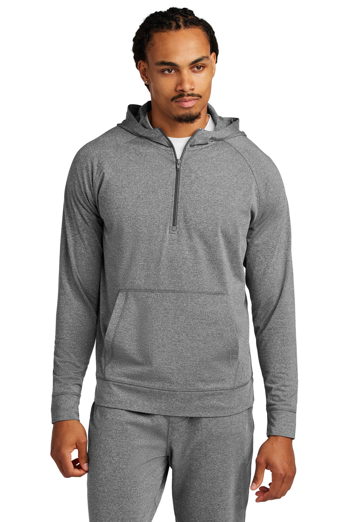 Sport-Tek Sport-Wick Stretch 1/2-Zip Hoodie ST856 in Charcoal Grey Heather