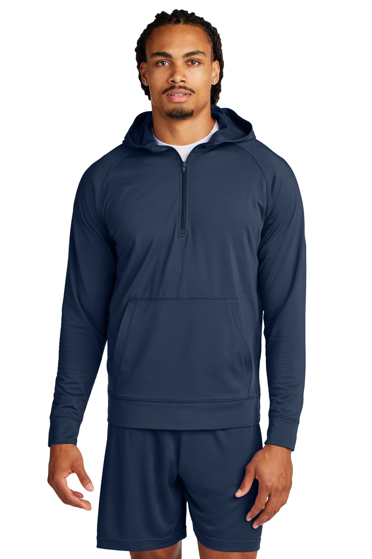 Sport-Tek Sport-Wick Stretch 1/2-Zip Hoodie ST856 in True Navy