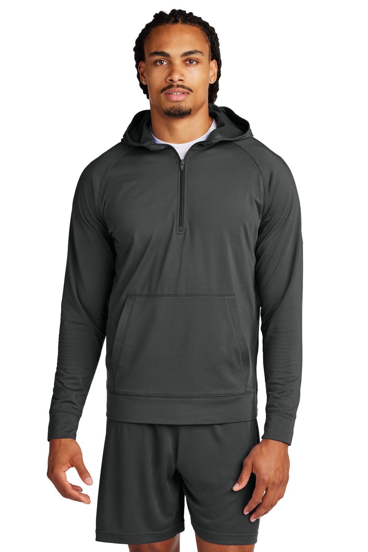Sport-Tek Sport-Wick Stretch 1/2-Zip Hoodie ST856 in Charcoal Grey