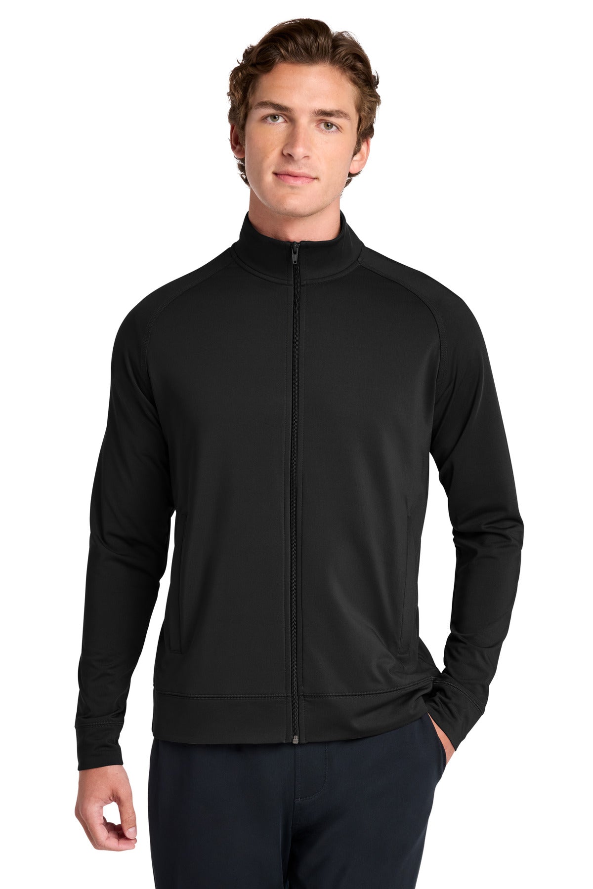 Sport-Tek Sport-Wick Stretch Full-Zip Cadet Jacket ST857 in Black