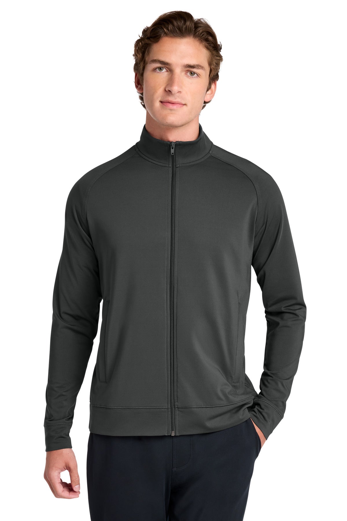 Sport-Tek Sport-Wick Stretch Full-Zip Cadet Jacket ST857 in Charcoal Grey