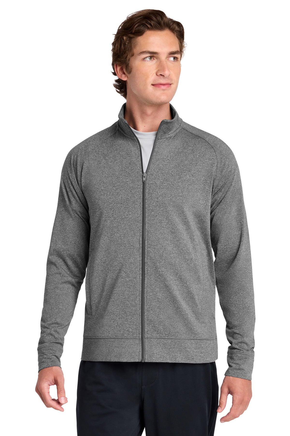 Sport-Tek Sport-Wick Stretch Full-Zip Cadet Jacket ST857 in Charcoal Grey Heather