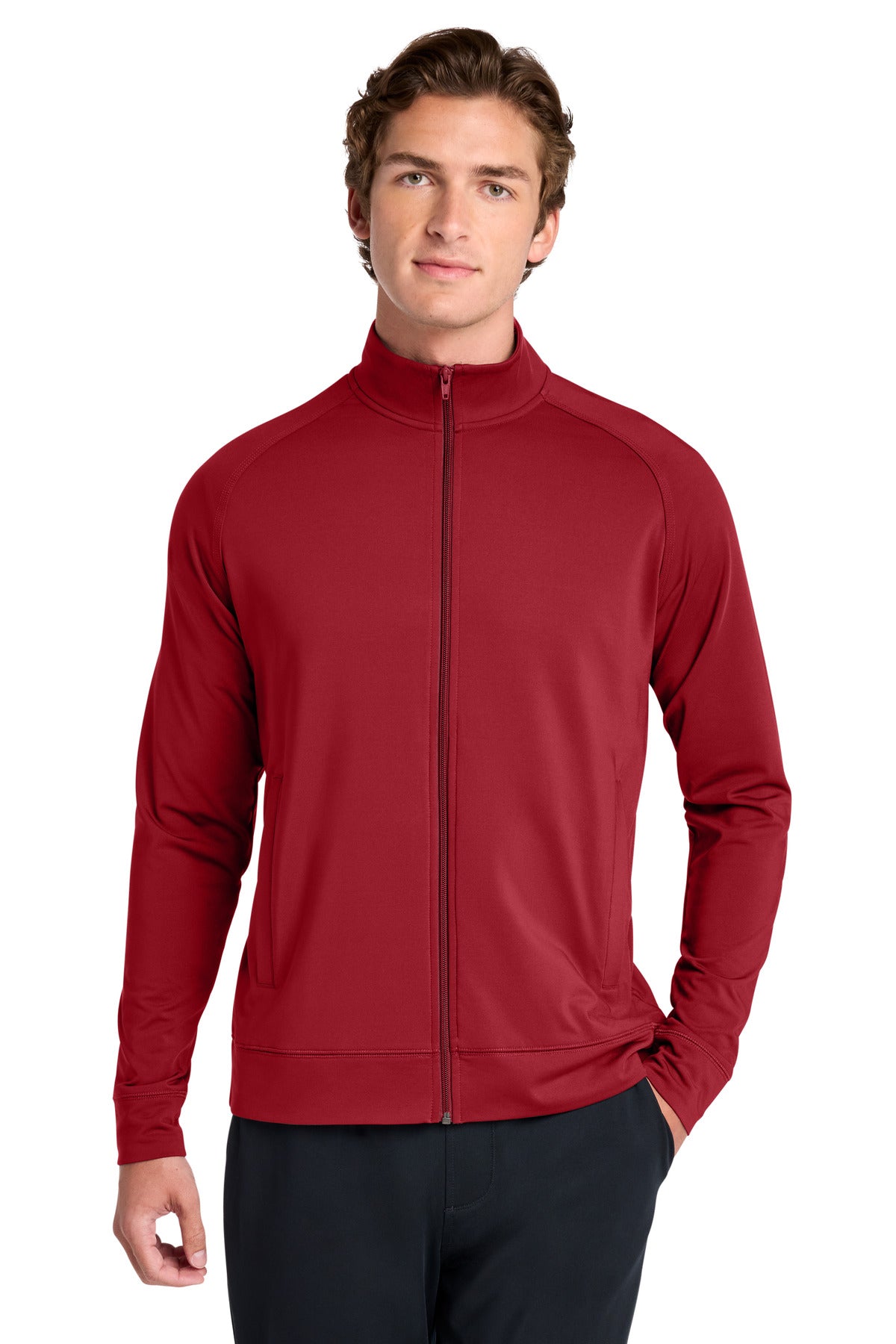 Sport-Tek Sport-Wick Stretch Full-Zip Cadet Jacket ST857 in Deep Red
