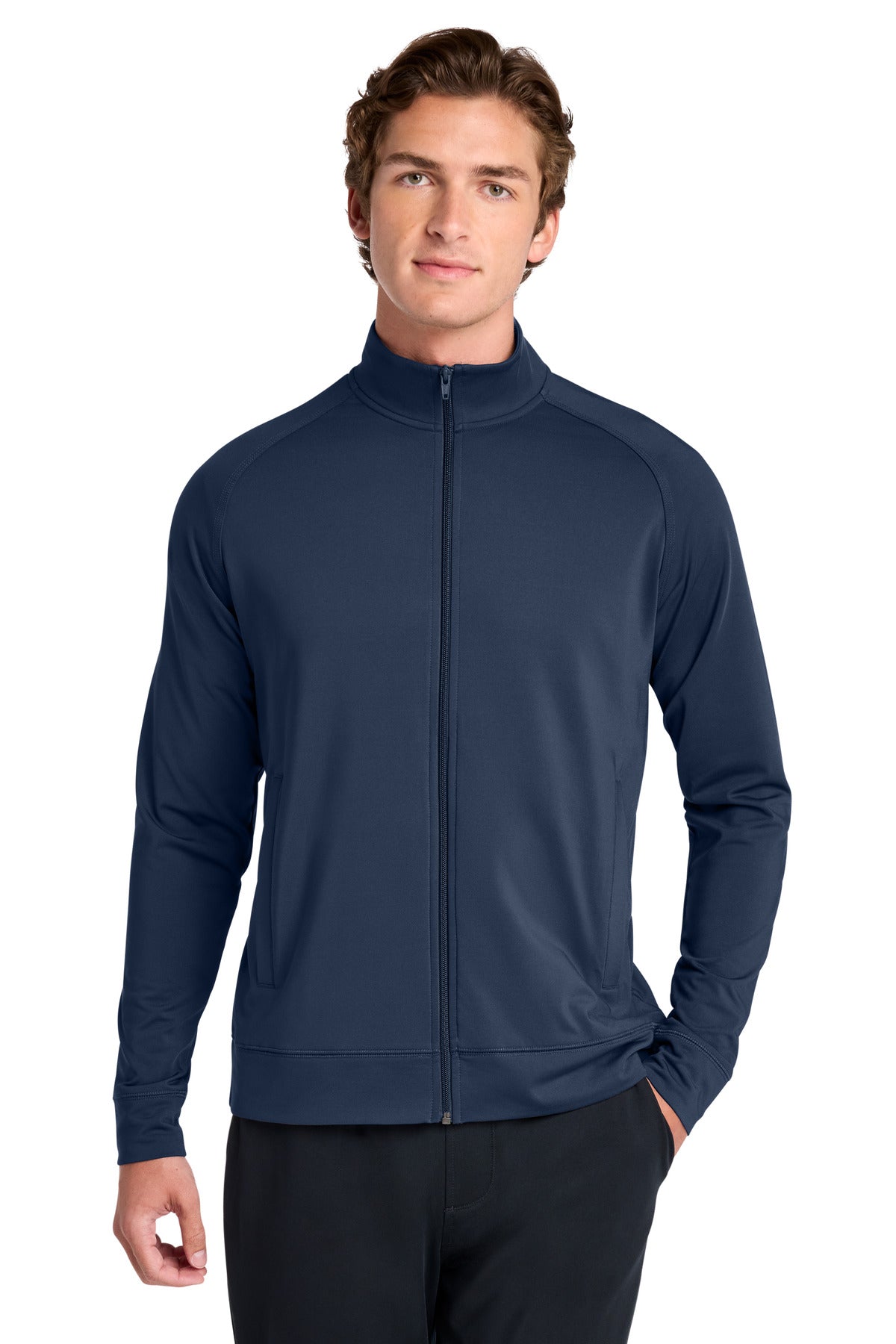 Sport-Tek Sport-Wick Stretch Full-Zip Cadet Jacket ST857 in True Navy