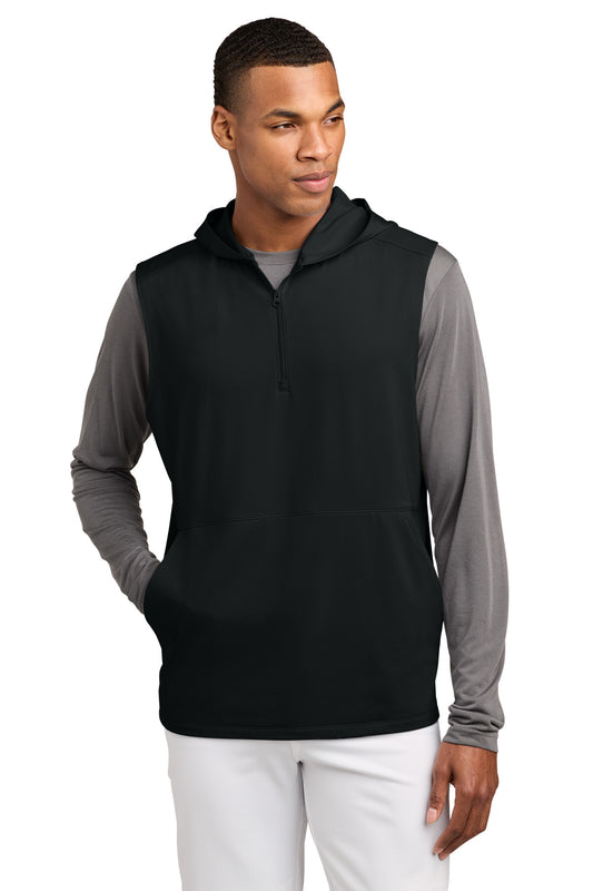 Sport-Tek Sport-Wick Stretch Sleeveless Hooded 1/4-Zip ST858 in Black