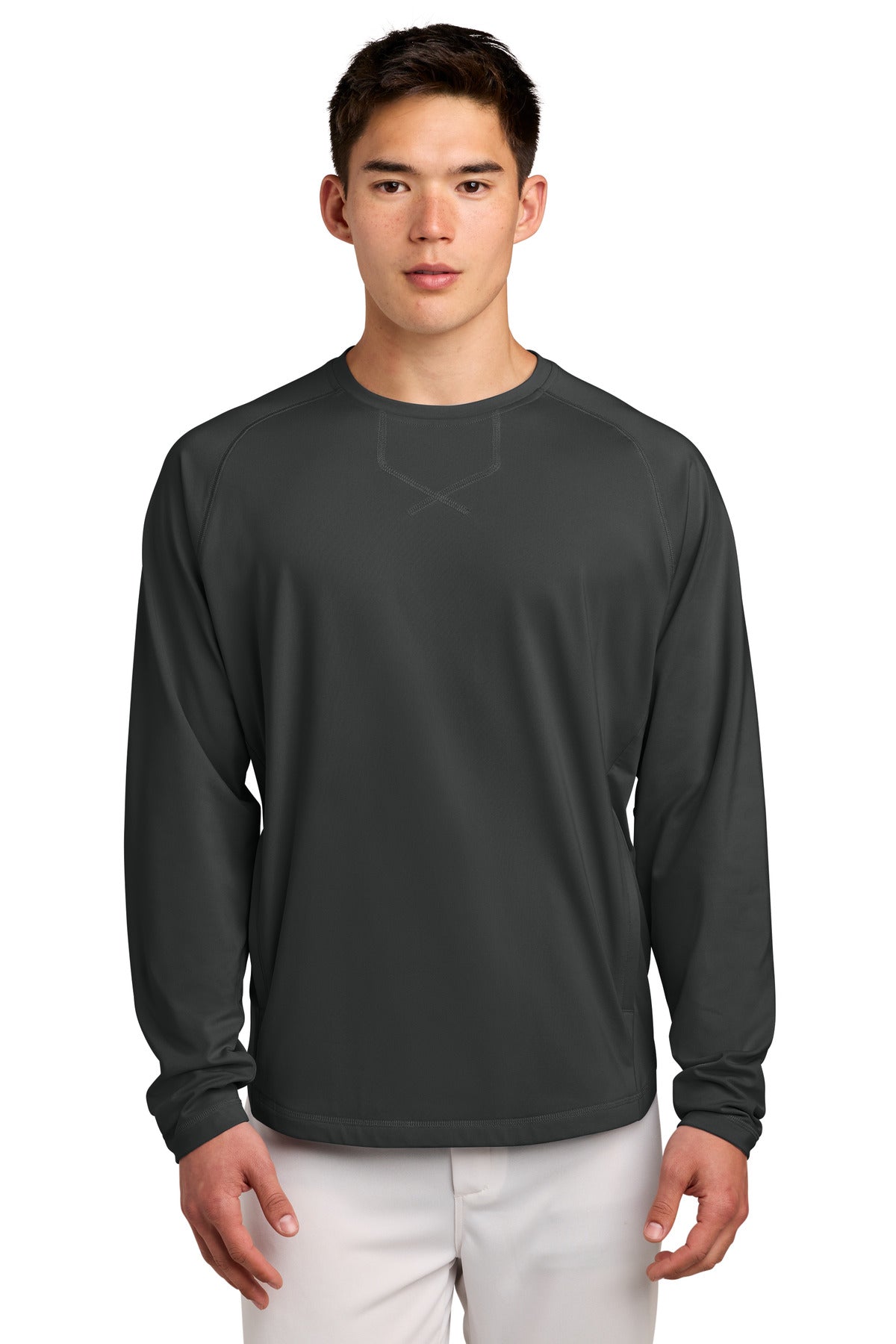 Sport-Tek Sport-Wick Stretch Pocketed Crewneck ST859 in Charcoal Grey